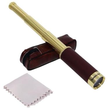 Imagem de Monóculo Profissional Vintage de Luxo, 34 cm, Liga de Alumínio, Dourado, com Estojo de Couro, Portátil para Viagem Luneta Ajustável Telescópio