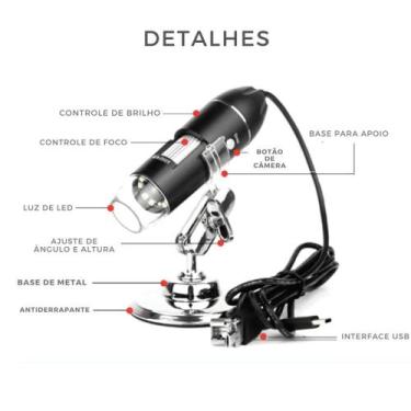 Imagem de Microscópio USB Digital para Celular com Câmera Integrada e Iluminação
