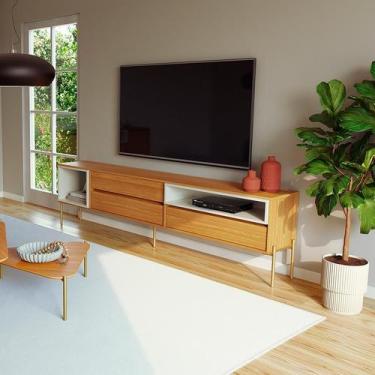 Imagem de Rack para TV até 70 Polegadas Melin 100% MDF 3 Gavetas Freijó e Off Wh