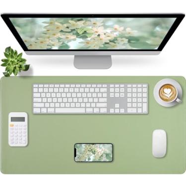 Imagem de Bloss Tapete de mesa de couro, mouse pad grande, tapete protetor de mesa antiderrapante, mata-borrão de mesa de couro, almofada de mesa à prova d'água para decoração de casa de escritório/verde claro