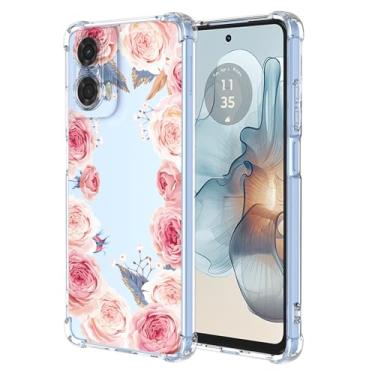 Imagem de RRXSYXL Capa para Moto G24 Power com estampa floral transparente, capa macia à prova de choque para Motorola G24 Power, rosa floral