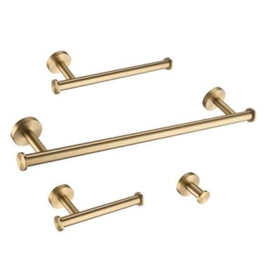 Imagem de Conjunto de banheiro em aço inoxidável dourado escovado - Suporte para toalhas de parede, suporte para papel higiênico, acessórios de qualidade para banheira e lava-louças (conjunto de 4 peças A)
