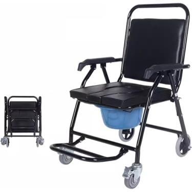 Imagem de Cadeira De Rodas Com Elevador De Paciente 4 Em 1 Cadeira Higiênica Móvel Com Rodas Cadeira Higiênica Dobrável Para Idosos Com Apoio Para Os Pés E Apoio De Braço, Black