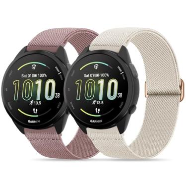 Imagem de Farluya Pacote com 2 pulseiras de relógio de nylon elástico compatíveis com Garmin Forerunner 165/55/245/Vivoactive 5/6/3, pulseiras esportivas de substituição macias respiráveis ajustáveis de 20 mm