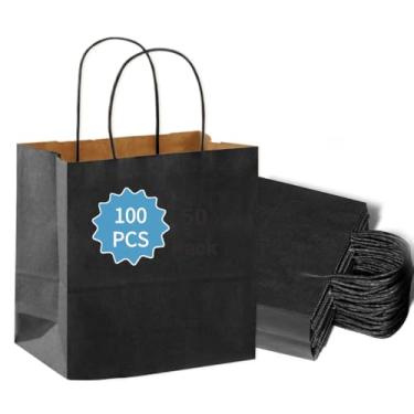 Imagem de COGLARING Kraft Paper Gift Bags 11x5.9x11 100pcs Black Thickened 120g w/Handles Bulk Big Square Paper Bag Party Favor Shopping Bags Retail Business Bag