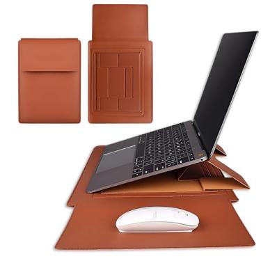 Imagem de Capa Premium em Couro para Notebook e Macbook (15" a 16.2" Polegadas) com Suporte Ergonômico e Mousepad Integrado e Ajuste de Altura (Marrom)