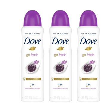 Imagem de Kit 3 Desodorante Antitranspirante Aerosol Dove Go Fresh Amora e Flor de Lótus 150ml