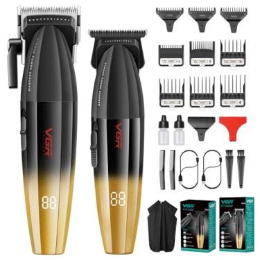 Imagem de VGR Conjunto De Aparador E Máquina De Cortar Cabelo Profissional Para Homens, Aparador De Barbeiro E Kit De Aparador De Lâmina T Zero Gap, Kit De Corte De Cabelo Recarregável Usb Sem Fio Com 9 Pente