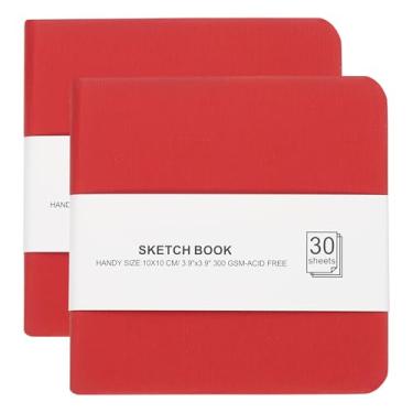 Imagem de PATIKIL Caderno de desenho de papel aquarela 4 x 4, 2 peças, 300 folhas, 300 g/m2/92 kg, caderno de aquarela, capa dura, blocos de papel para pintura, vermelho