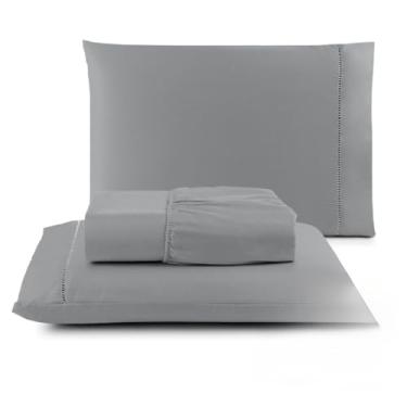 Imagem de Super soft 400 fios conjunto de roupa de cama agulha fina conjunto de luxo(Cinza,Solteiro)