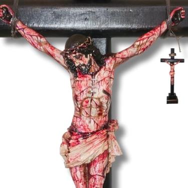 Imagem de Crucifixo Parede mesa Realista - resina Premium e madeira, 50cm