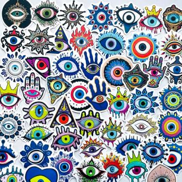 Imagem de Pacote de adesivos de olho turco com 50 peças – Decalques de vinil à prova d'água místicos Boho para laptop, diário, garrafa de água, álbum de recortes – Adesivos com símbolo espiritual estético de