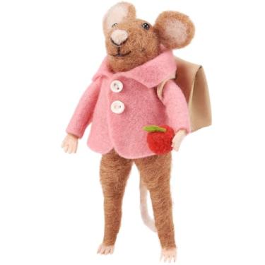 Imagem de Primitives by Kathy Backpack Mouse Critter Felt Figurine Teacher Gift School Mouse Décor Handmade Free-Standing Classroom Desk Accent 2.75"x5"x2" Felt Fabric Plastic