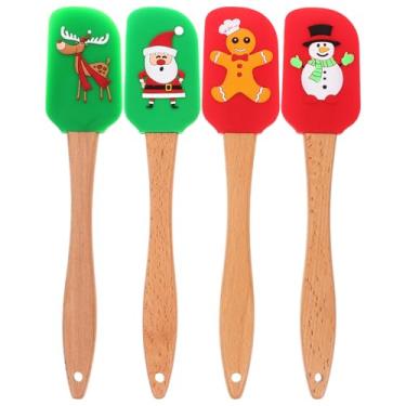 Imagem de DOITOOL Espátula de cozimento de Natal, 4 espátulas de silicone para assar com cabo de madeira, espátulas para uso na cozinha, espátula de bolo raspadora de bolo, espátula de biscoito para assar
