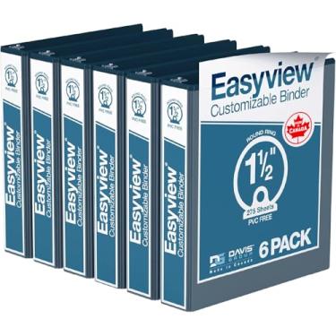 Imagem de Fichários Easyview Premium de 3 anéis com capas transparentes e anéis redondos, fichários para escola ou escritório, 3,8 cm, pacote com 6, azul marinho