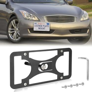 Imagem de Moldura frontal sem furadeira compatível com Infiniti G37 2007-2015 Suporte de montagem de gancho de reboque para placa de carro antifurto Capas de etiqueta de carro à prova de ferrugem, acessórios de