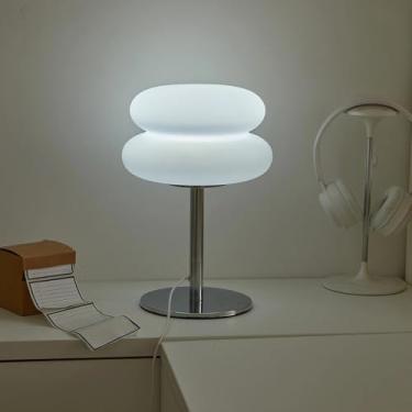 Imagem de Luminária de Mesa Macaron em Vidro – Luz Noturna USB Tricolor com Escurecimento, Proteção para os Olhos, Ideal para Quarto, Sala e Cabeceira (Branco)