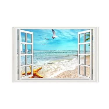 Imagem de Impressões em tela paisagens-Arte parede para janela falsa-Pássaros marpraia-Natureza Pintura Decoração Banheiro 30x50cm Sem Moldura