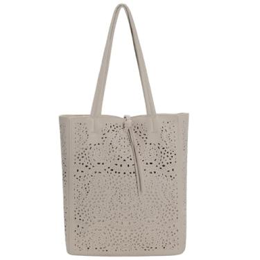 Imagem de Rynsen Bolsa feminina de couro vegano, bolsa moderna de ombro vazado, bolsa Hobo grande com uma bolsa pequena (bege)