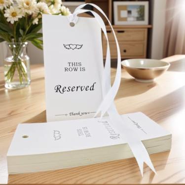 Imagem de Placas de assento reservadas para cadeiras de casamento – 20 peças placas de suspensão rústicas com fita – placas reservadas para recepção de cerimônia de casamento, caligrafia de folha dourada