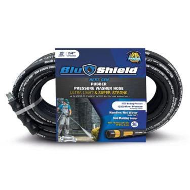 Imagem de BluShield Mangueira de lavagem a pressão de borracha trançada de poliéster de 1/10.2 cm, 3100 psi, cabo de água quente de 121 °C, resistente, 35% mais leve, flexível (1/10.2 cm x 25')