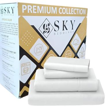 Imagem de SKY BEDDINGS Jogo de lençóis 100% algodão 4 peças - 400 fios de cetim trançado, conjunto de lençóis Queen olímpicos 167.6 cm x 203.2 cm com bolsos profundos de 38.1 cm, resfriamento, respirável