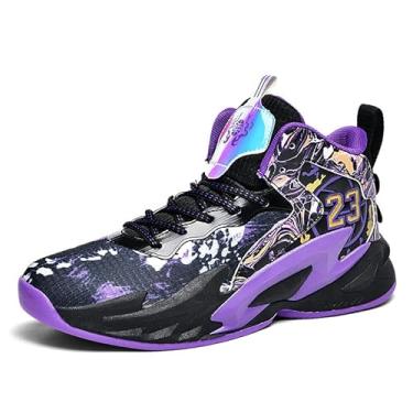 Imagem de Novetra Tênis de basquete masculino de cano alto, calçados esportivos respiráveis ​​e acolchoados, tênis para quadra de basquete interna e externa para adolescentes(Purple,40 BR)