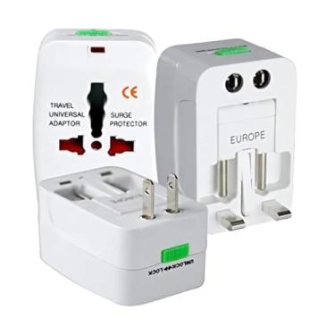 Imagem de Adaptador de Tomada Universal Premium Para Viagem Padrão Internacional Europa UK Asia EUA JP AU EU Europeu 3 Pinos Mais de 150 Países Bivolt Trava de Segurança Portátil Ajustável