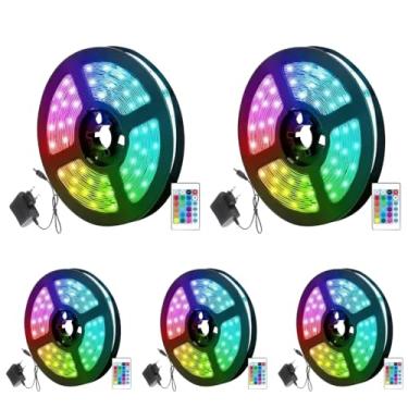Imagem de Kit 5x Fita De Led RGB 5050 5 Metros Ip65 60 Led/m Com Controle + Fonte