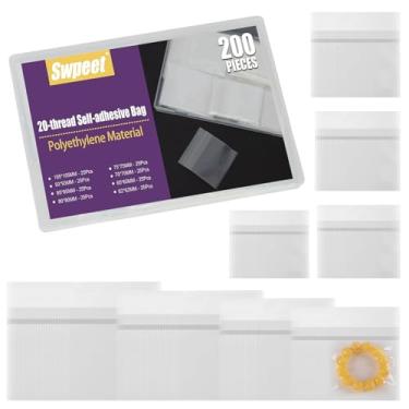 Imagem de Swpeet 200 peças, 8 tamanhos, sacos de celofane autovedantes, kit sortido de sacos de celofane adesivos, saco de guloseimas de violoncelo resselável, sacos de biscoito transparentes para embalagem de