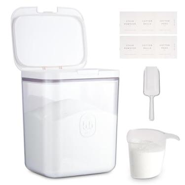 Imagem de FACULX Recipiente de Sabão Em Pó de Grande Capacidade com Tampa Pop-Up, Suporte de Detergente de 5,5 L para Cápsulas de Sabão Em Pó e Cápsula Hermética para Máquina de Lavar Louça, (, Branco)