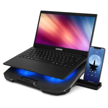 Imagem de Base Refrigerada para Notebook com Cooler LED, 2 Ventoinhas Silenciosas, 8 Níveis de Inclinação, com Suporte para Celular, Compatível com Notebook 12-17 Polegadas