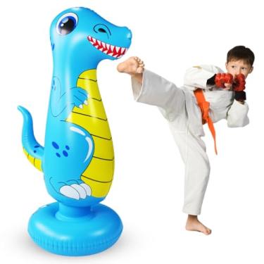 Imagem de OLNIEZZL Saco de pancadas infantil para crianças, 128 cm, boneco de boxe, inflável, dinossauro, brinquedos divertidos para meninos, presentes esportivos ao ar livre para crianças, azul