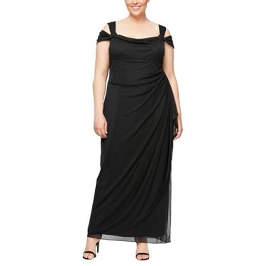 Imagem de Alex Evenings Vestido feminino plus size longo ombro vazado com saia franzida, Preto, 54
