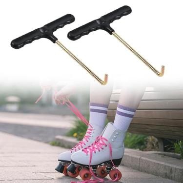Imagem de Pacote com 2 fechos de cadarço para sapatos - Ferramenta de aperto de renda para chave de skate - Puxador de ganchos de renda de aço inoxidável para botas de patins no gelo, sapatos, trampolim
