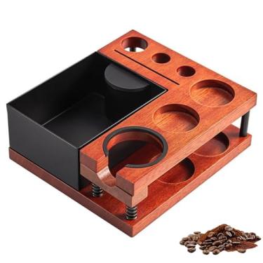 Imagem de Estação de adulteração de café expresso, caixa de madeira com mola autonivelante magnética 51 a 58 mm Portafilter Fit Tool Dock para baristas domésticos, cafeterias