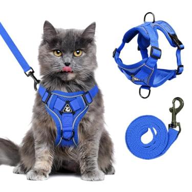 Imagem de Peitoral GG à prova de fuga para gatos pesados – conjunto de coleira ajustável com 4 fivelas, malha reflexiva respirável para gatos extragrandes