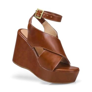 Imagem de Sandalia Feminina Lóris Confortável Salto Anabela Plataforma X Fivela Elegante 20802 (Caramelo, BR, Adulto, Numérico, 39)