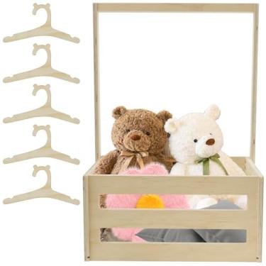 Imagem de ZJRDYYK Armário de madeira para chá de bebê com cabides, caixa de armazenamento de bebê com alça, cesta de madeira para presente de chá de bebê, armário de madeira para chá de bebê, cesta de madeira