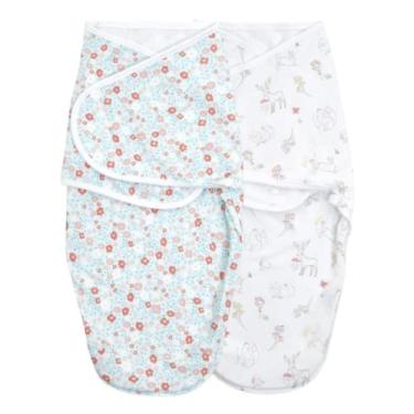 Imagem de aden + anais Calcinha Essentials Easy Wrap Envoltório para bebê, saco de dormir de malha de algodão, saco de dormir vestível para recém-nascidos, pacote com 2, flores de conto de fadas, 0-3 meses, pequeno/médio