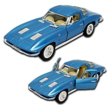 Imagem de Miniatura De Carro Chevrolet Corvette 1963 Sting Ray 12 Cm, Carrinho de metal em miniatura, abertura de portas laterais, rodinhas de borracha com fricção (Azul)