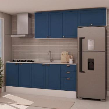 Imagem de Armário De Cozinha Genialflex Iluminata 4 Peças Branco Azul