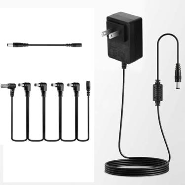 Imagem de Caline Fonte de alimentação de pedal de guitarra DC 9V, cabo de alimentação de placa de pedal de 1A com corrente margarida de 5 vias para pedal de efeito de baixo de guitarra (negativo)