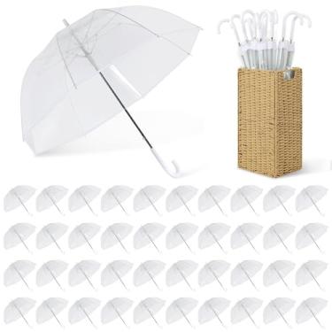 Imagem de Aodaer 30 peças de guarda-chuvas de casamento transparentes a granel, guarda-chuva bolha transparente de 91 cm com caixa de armazenamento grande cúpula à prova de vento guarda-chuvas para chuva