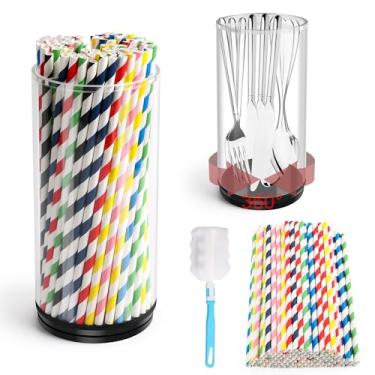 Imagem de Coldairsoap Suporte de canudo - Recipiente giratório de 360° com 100 canudos, grande dispensador de canudos de acrílico para balcão, organizador de suporte de canudo de armário para bar, cozinha