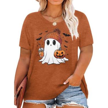 Imagem de Camisa de Halloween NANYUAYA Cute Ghost Pumpkin Plus Size Feminina