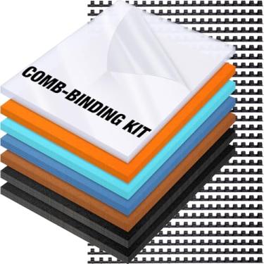 Imagem de Pacote com 160 capas de encadernação e pentes kit de 21 x 28 cm inclui 60 peças de capa de encadernação de textura de couro de 12 mm 60 peças 8 mil capas de apresentação PET transparentes 40 peças de