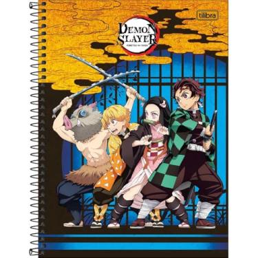 Imagem de Tilibra - Caderno Espiral Capa Dura Universitário 10 Matérias Demon Slayer 160 Folhas - Nuvem Amarela E Fundo Azul