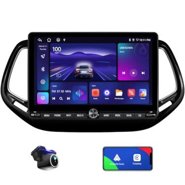 Imagem de Rádio de atualização estéreo automotivo de 10 polegadas para Jeep Compass 2017-2020 kit de instalação de substituição sem fio CarPlay Android Auto Stereo DSP Navegação GPS (4 GB + 64 GB)