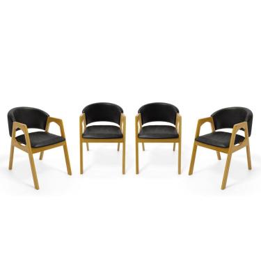 Imagem de Kit Com 4 Cadeiras Agatha Madeira Maciça Estofada Para Mesa De jantar